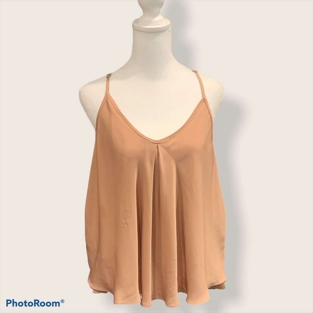 MOD REF Women Peach Satin Pleated V-Neck Cami Tank Top TR2277 Nude L